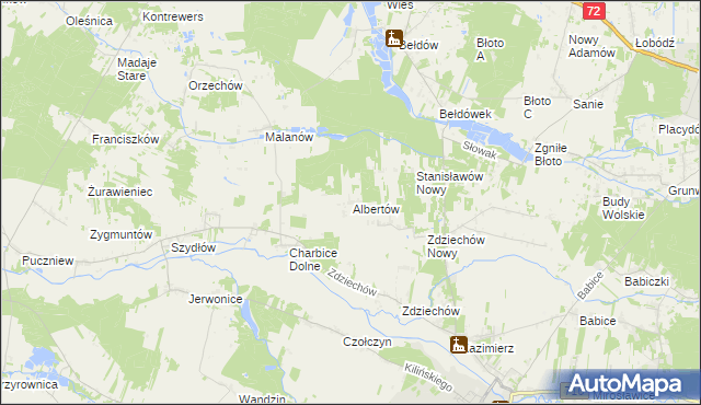 mapa Albertów gmina Lutomiersk, Albertów gmina Lutomiersk na mapie Targeo