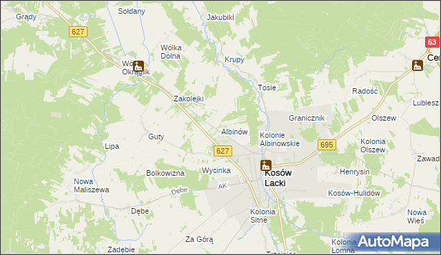 mapa Albinów gmina Kosów Lacki, Albinów gmina Kosów Lacki na mapie Targeo