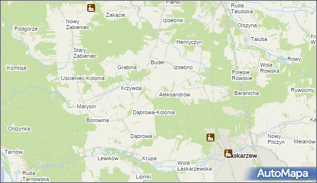 mapa Aleksandrów gmina Łaskarzew, Aleksandrów gmina Łaskarzew na mapie Targeo