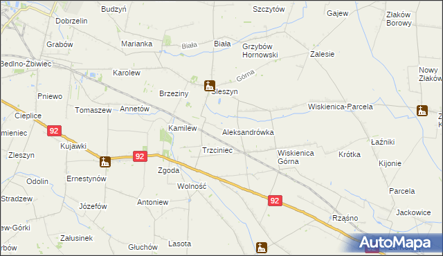 mapa Aleksandrówka gmina Żychlin, Aleksandrówka gmina Żychlin na mapie Targeo