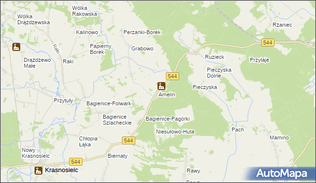 mapa Amelin gmina Krasnosielc, Amelin gmina Krasnosielc na mapie Targeo