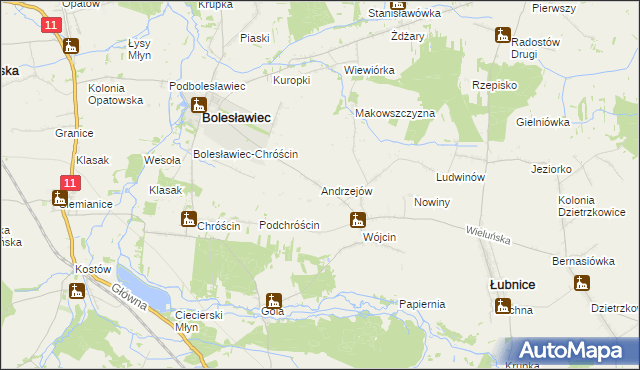 mapa Andrzejów gmina Łubnice, Andrzejów gmina Łubnice na mapie Targeo