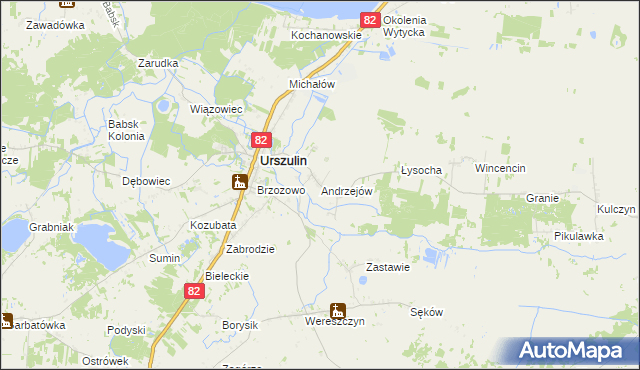 mapa Andrzejów gmina Urszulin, Andrzejów gmina Urszulin na mapie Targeo