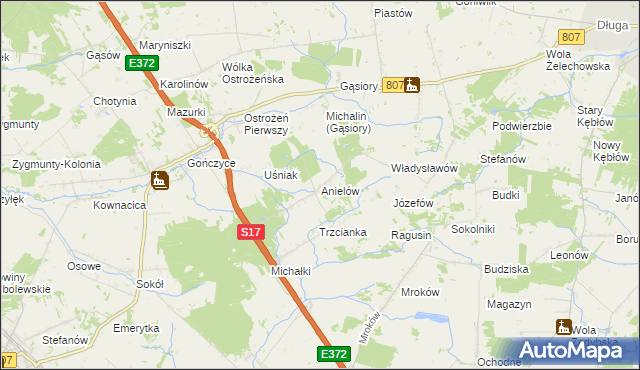 mapa Anielów gmina Sobolew, Anielów gmina Sobolew na mapie Targeo