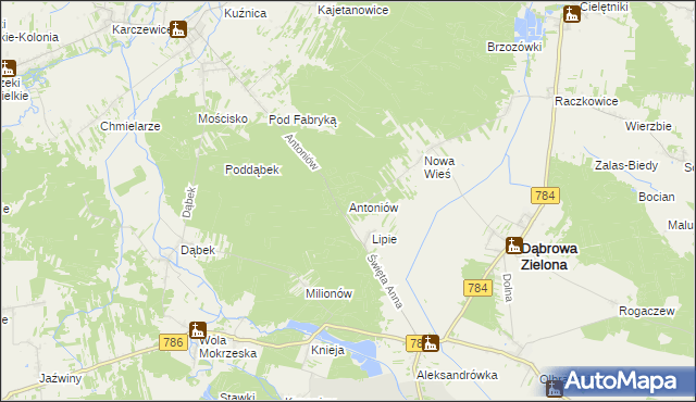 mapa Antoniów gmina Kłomnice, Antoniów gmina Kłomnice na mapie Targeo