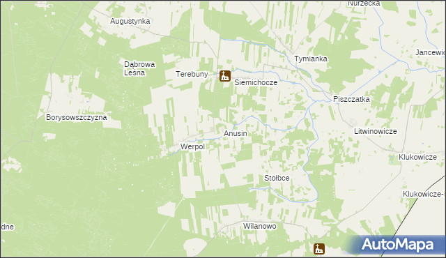 mapa Anusin gmina Nurzec-Stacja, Anusin gmina Nurzec-Stacja na mapie Targeo