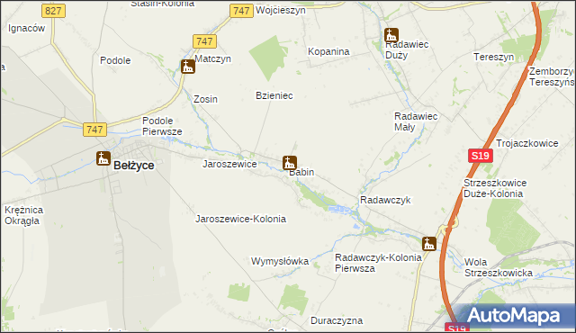 mapa Babin gmina Bełżyce, Babin gmina Bełżyce na mapie Targeo