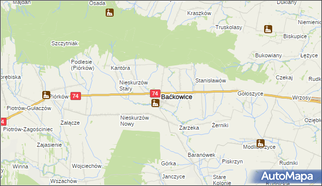 mapa Baćkowice, Baćkowice na mapie Targeo
