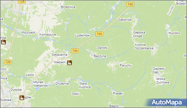 mapa Baczyna gmina Końskie, Baczyna gmina Końskie na mapie Targeo