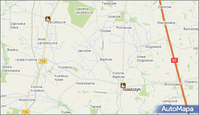 mapa Bądków gmina Goszczyn, Bądków gmina Goszczyn na mapie Targeo