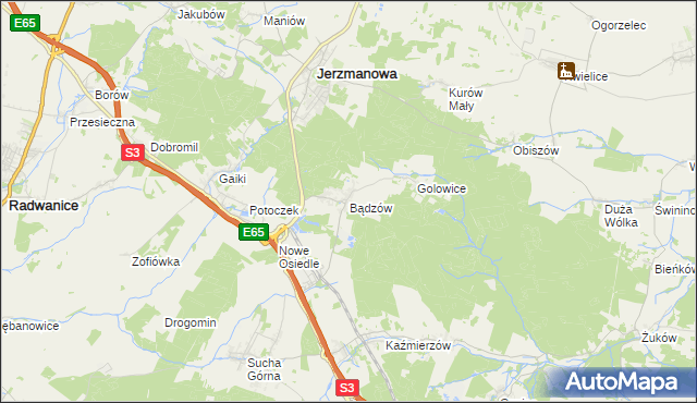 mapa Bądzów, Bądzów na mapie Targeo