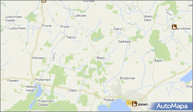 mapa Bajdy gmina Zalewo, Bajdy gmina Zalewo na mapie Targeo
