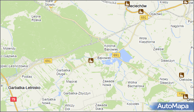 mapa Bąkowiec gmina Garbatka-Letnisko, Bąkowiec gmina Garbatka-Letnisko na mapie Targeo