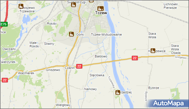 mapa Bałdowo gmina Tczew, Bałdowo gmina Tczew na mapie Targeo