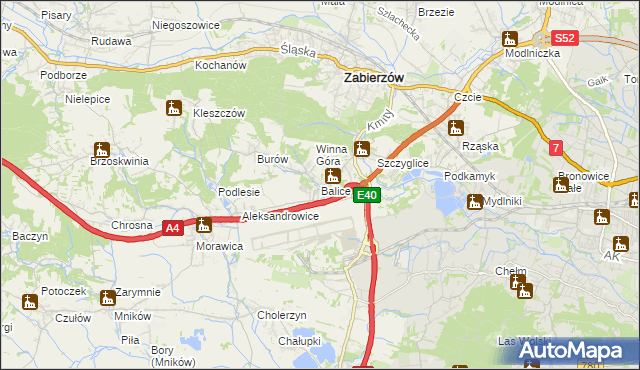 mapa Balice gmina Zabierzów, Balice gmina Zabierzów na mapie Targeo