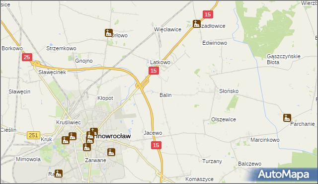 mapa Balin gmina Inowrocław, Balin gmina Inowrocław na mapie Targeo