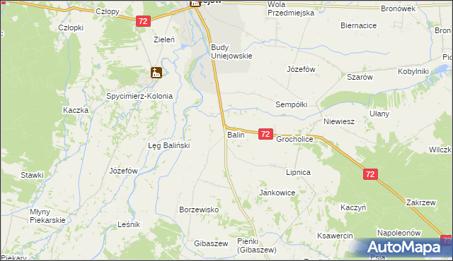 mapa Balin gmina Poddębice, Balin gmina Poddębice na mapie Targeo