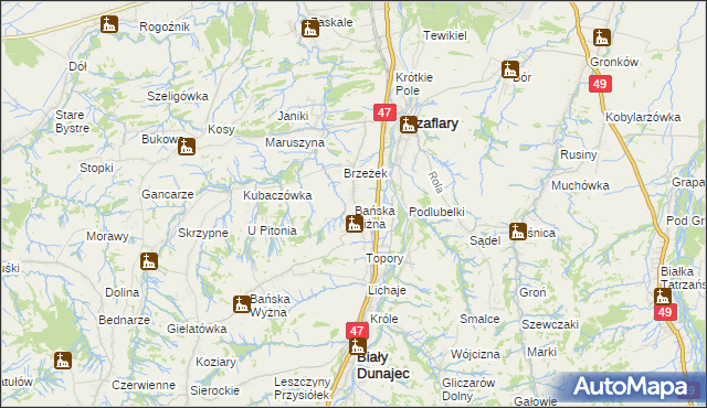 mapa Bańska Niżna, Bańska Niżna na mapie Targeo