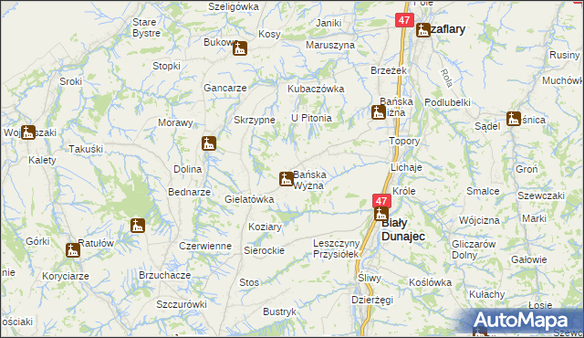 mapa Bańska Wyżna, Bańska Wyżna na mapie Targeo