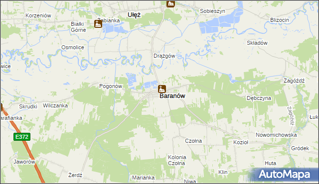 mapa Baranów powiat puławski, Baranów powiat puławski na mapie Targeo