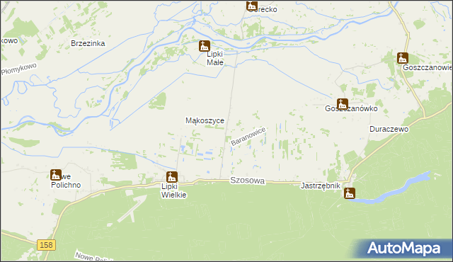 mapa Baranowice gmina Santok, Baranowice gmina Santok na mapie Targeo