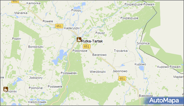 mapa Baranowo gmina Rutka-Tartak, Baranowo gmina Rutka-Tartak na mapie Targeo