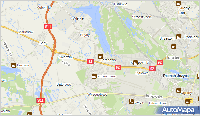 mapa Baranowo gmina Tarnowo Podgórne, Baranowo gmina Tarnowo Podgórne na mapie Targeo