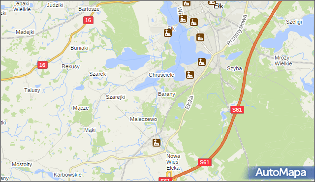 mapa Barany gmina Ełk, Barany gmina Ełk na mapie Targeo