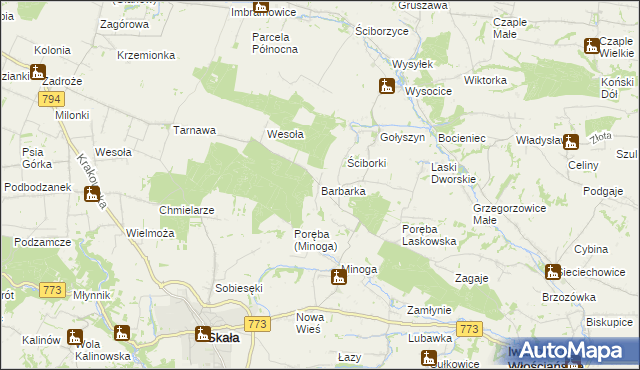 mapa Barbarka gmina Skała, Barbarka gmina Skała na mapie Targeo