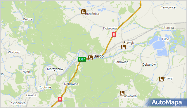 mapa Bardo powiat ząbkowicki, Bardo powiat ząbkowicki na mapie Targeo