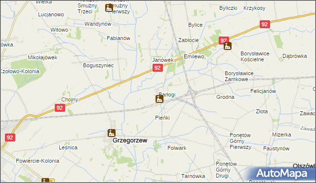 mapa Barłogi gmina Grzegorzew, Barłogi gmina Grzegorzew na mapie Targeo