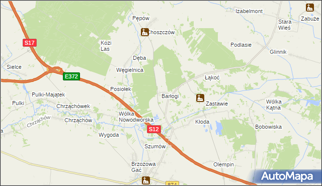 mapa Barłogi gmina Kurów, Barłogi gmina Kurów na mapie Targeo