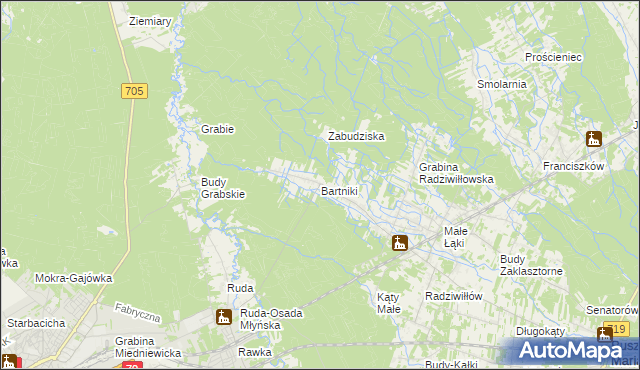 mapa Bartniki gmina Puszcza Mariańska, Bartniki gmina Puszcza Mariańska na mapie Targeo