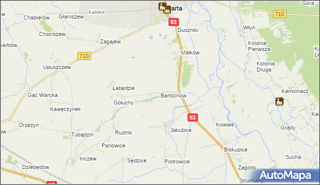 mapa Bartochów gmina Warta, Bartochów gmina Warta na mapie Targeo
