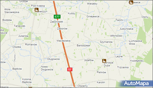 mapa Bartodzieje gmina Belsk Duży, Bartodzieje gmina Belsk Duży na mapie Targeo