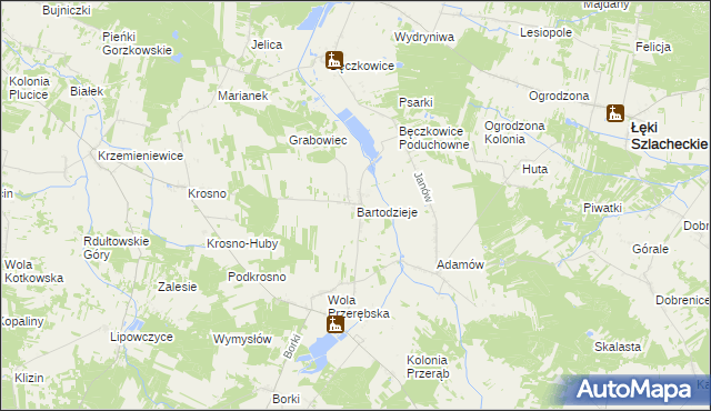 mapa Bartodzieje gmina Masłowice, Bartodzieje gmina Masłowice na mapie Targeo