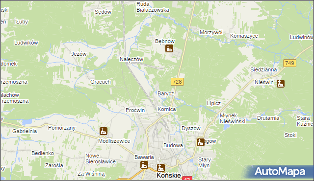 mapa Barycz gmina Końskie, Barycz gmina Końskie na mapie Targeo