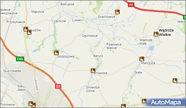 mapa Barycz gmina Mściwojów, Barycz gmina Mściwojów na mapie Targeo