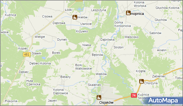 mapa Bębnów gmina Konopnica, Bębnów gmina Konopnica na mapie Targeo