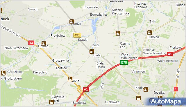 mapa Biała gmina Kłobuck, Biała gmina Kłobuck na mapie Targeo