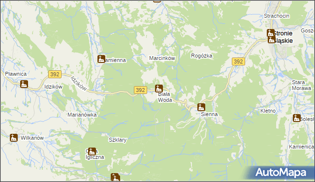 mapa Biała Woda gmina Bystrzyca Kłodzka, Biała Woda gmina Bystrzyca Kłodzka na mapie Targeo