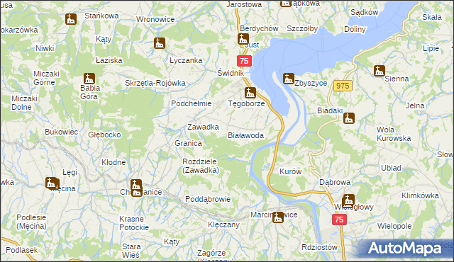 mapa Białawoda gmina Łososina Dolna, Białawoda gmina Łososina Dolna na mapie Targeo