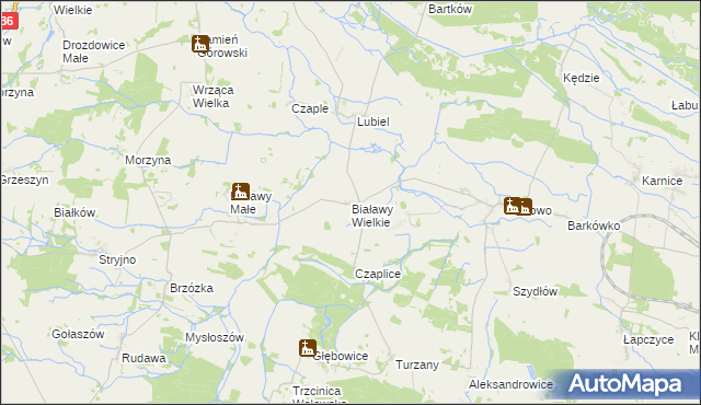 mapa Białawy Wielkie, Białawy Wielkie na mapie Targeo