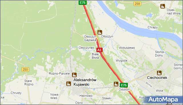mapa Białe Błota gmina Aleksandrów Kujawski, Białe Błota gmina Aleksandrów Kujawski na mapie Targeo