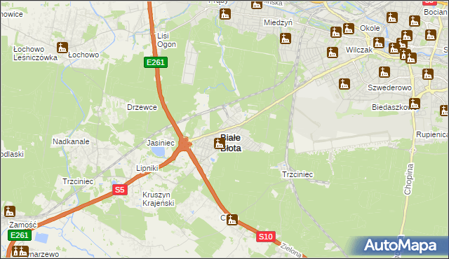 mapa Białe Błota powiat bydgoski, Białe Błota powiat bydgoski na mapie Targeo