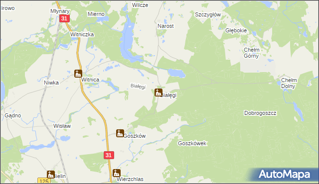 mapa Białęgi gmina Chojna, Białęgi gmina Chojna na mapie Targeo