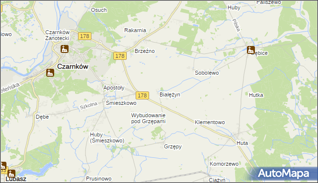 mapa Białężyn gmina Czarnków, Białężyn gmina Czarnków na mapie Targeo