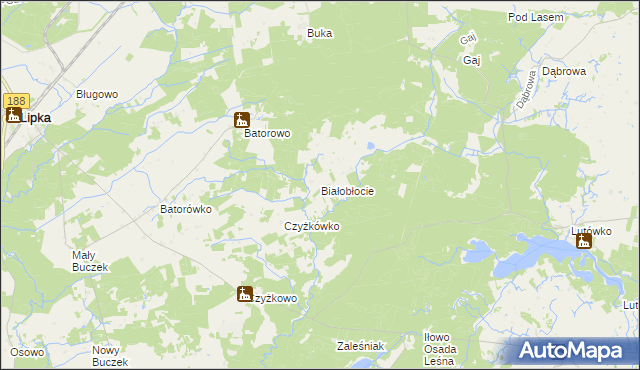 mapa Białobłocie gmina Lipka, Białobłocie gmina Lipka na mapie Targeo