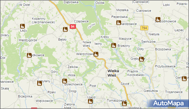 mapa Biały Kościół gmina Wielka Wieś, Biały Kościół gmina Wielka Wieś na mapie Targeo
