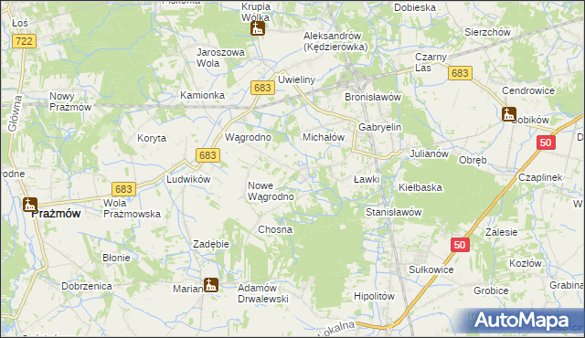 mapa Biały Ług gmina Prażmów, Biały Ług gmina Prażmów na mapie Targeo